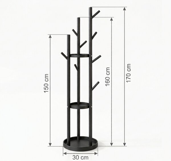 Álló fogas TREES 170 cm, fekete