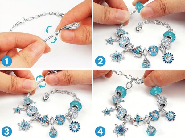 Adventi naptár BLUE DIAMONDS karkötőkkel, láncokkal és medálokkal, kék/ezüst