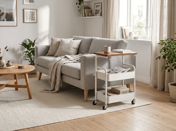 Görgős tárolóasztal NEXORA 77x43 cm, fehér