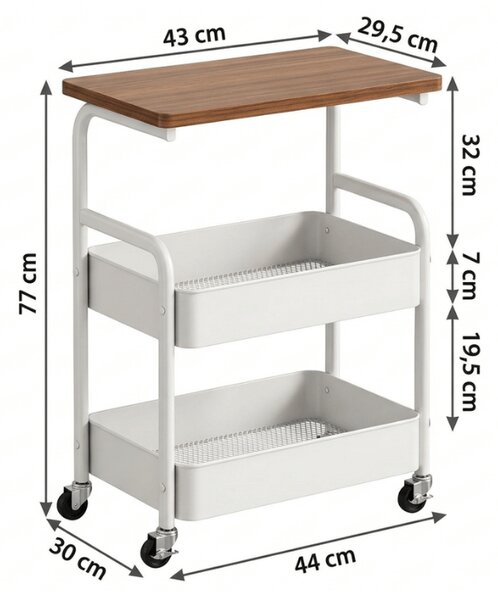 Görgős tárolóasztal NEXORA 77x43 cm, fehér