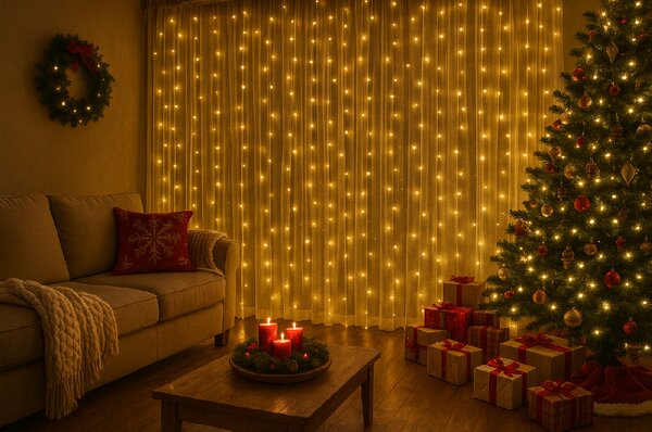 LED fényfüggöny STAR RAIN 3x3 m, meleg fehér