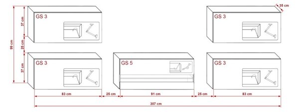 PRINCE CONCEPT E3 MAGASFÉNYŰ FEHÉR NAPPALI BÚTOR (307CM)