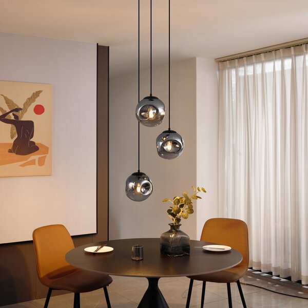 Art Deco függőlámpa fekete füstüveggel, 3 égős - Douglass