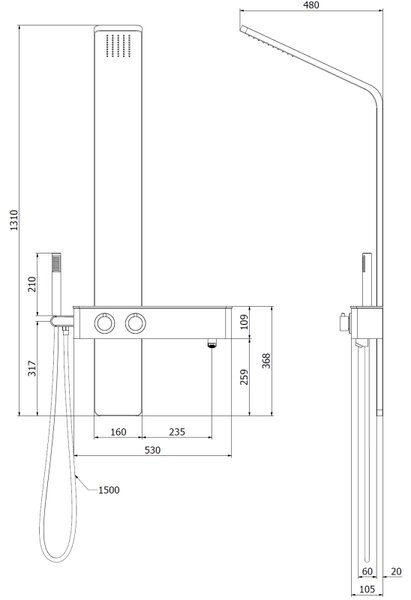 Mexen Strit zuhanypanel, fekete - 7625-02-70