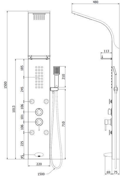 Mexen Adrox zuhanypanel kifolyóval, króm - 7613-04-00