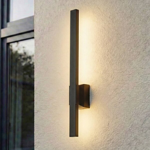 Lindby Sakari LED kültéri fali világítás, fekete, alumínium, magasság 50 cm, Fekete, Alumínium, Modern