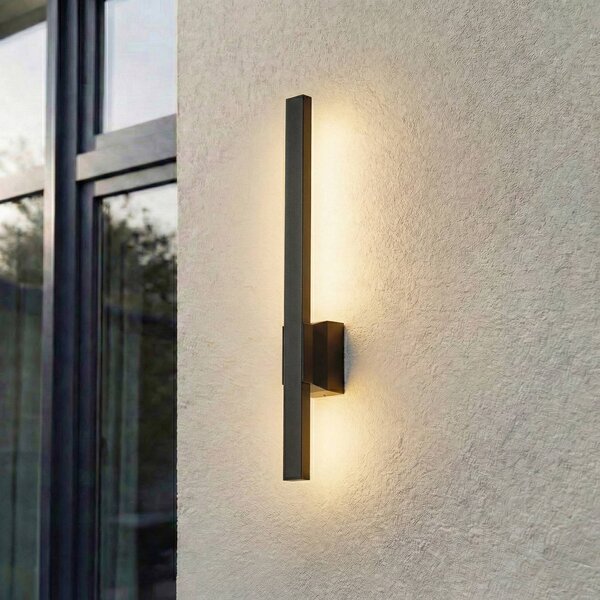 Lindby Sakari LED kültéri fali világítás, fekete, alumínium, magasság 50 cm, Fekete, Alumínium, Modern