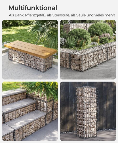 SONGMICS Gabion Kerti Kosár Horganyzott Acél 100 x 30 x 30 cm Ezüst
