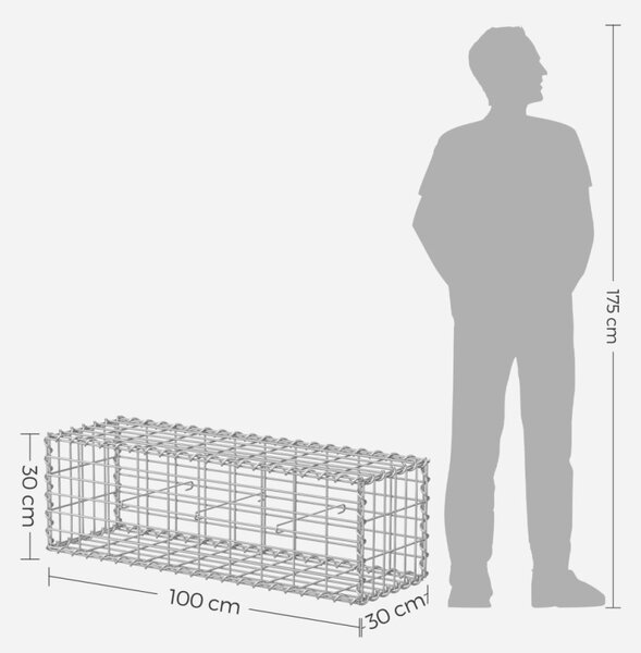 SONGMICS Gabion Kerti Kosár Horganyzott Acél 100 x 30 x 30 cm Ezüst