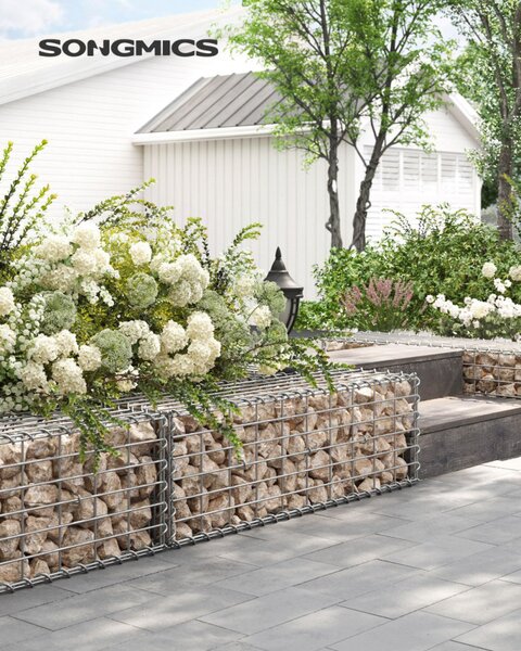 SONGMICS Gabion Kerti Kosár Horganyzott Acél 100 x 30 x 30 cm Ezüst
