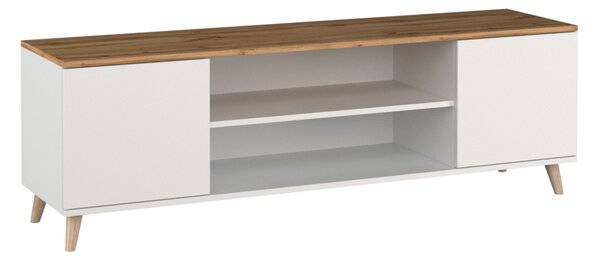 PETRA TV asztal, 155x50x40, fehér/tölgy wotan