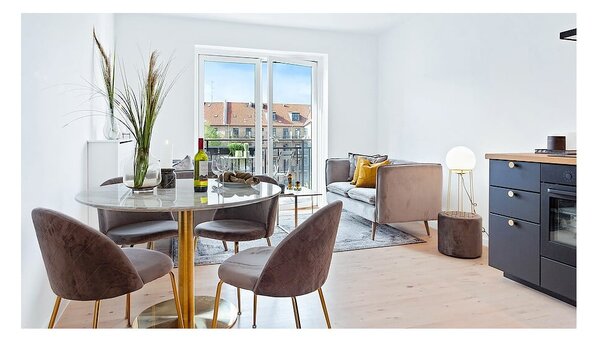 Kerek étkezőasztal márvány dekoros asztallappal ø 110 cm Bolzano – House Nordic