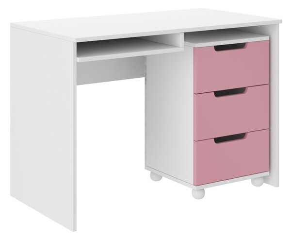 ORINO íróasztal, 110x78x60, fehér/rózsaszín