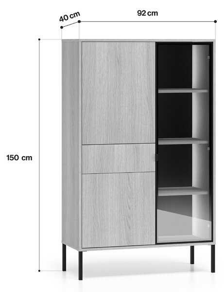 Harmona magas vitrin 92 cm fiókkal és világítással - lindberg tölgy