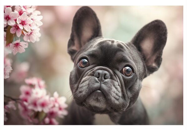Kép cuki bulldog virágok között