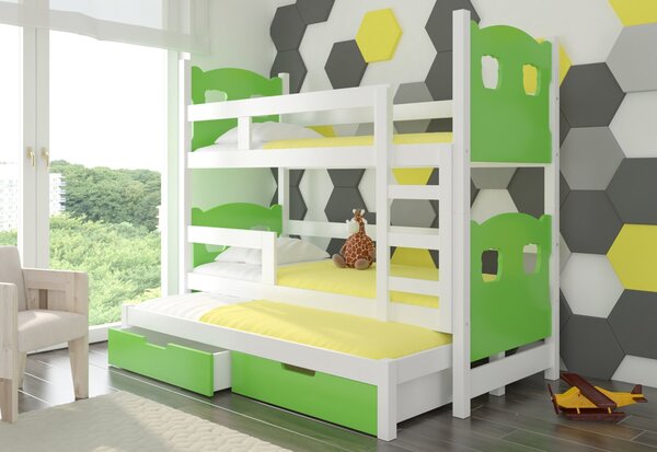 LETICIA emeletes ágy, 180x75, fehér/zöld