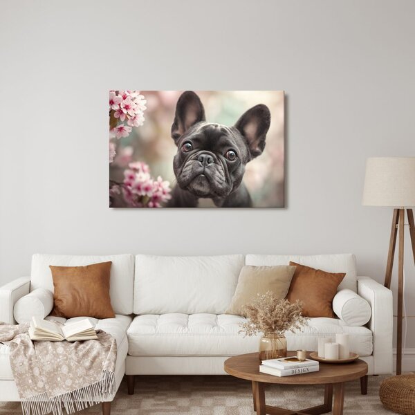 Kép cuki bulldog virágok között