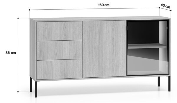 Harmona komód 160 cm fiókokkal és világítással - lindberg tölgy