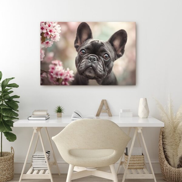 Kép cuki bulldog virágok között