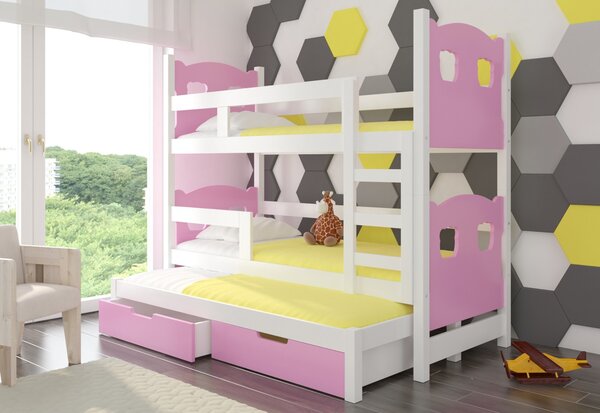 LETICIA emeletes ágy, 180x75, fehér/rózsaszín