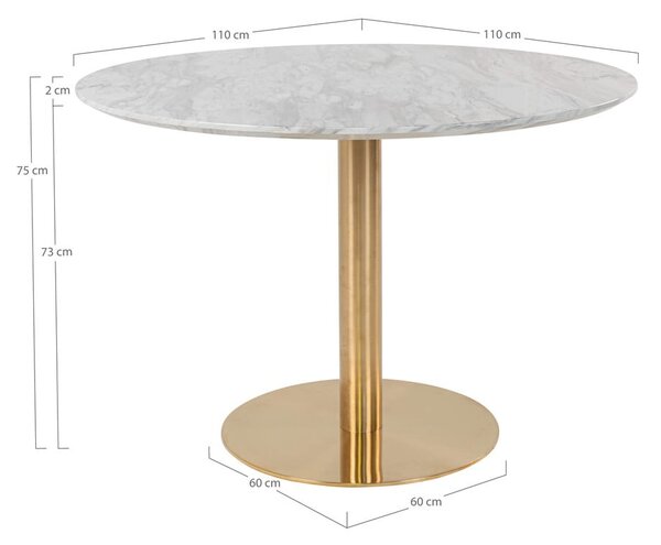 Kerek étkezőasztal márvány dekoros asztallappal ø 110 cm Bolzano – House Nordic