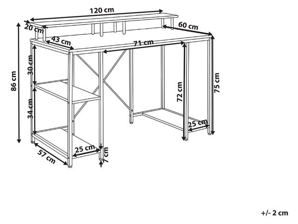 Íróasztal CADDO Fekete 120 cm 60 cm polcokkal