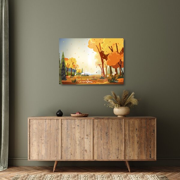 Kép - őszi táj, illusztrációk (üvegen) (70x50 cm)