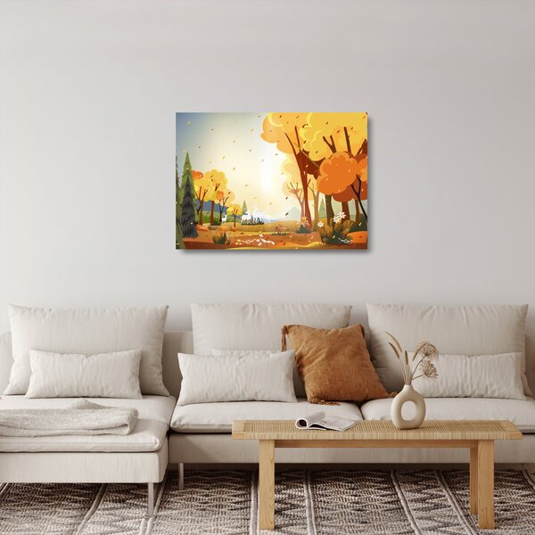 Kép - őszi táj, illusztrációk (üvegen) (70x50 cm)