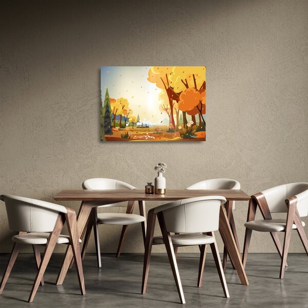 Kép - őszi táj, illusztrációk (üvegen) (70x50 cm)