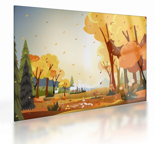 Kép - őszi táj, illusztrációk (üvegen) (70x50 cm)