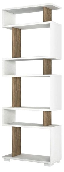 Modern könyvespolc, 6 polccal, fehér-diófa - ISLANDE
