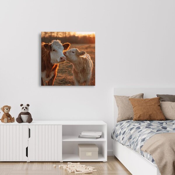 Kép tehenek alkonyati fényben
