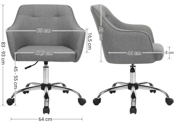 SONGMICS Modern Ergonomikus Irodai Szék Szürke Lenhatású Kárpittal