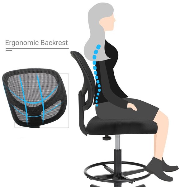 SONGMICS Ergonomikus Háló Rajzszék Fekete Lábtartóval