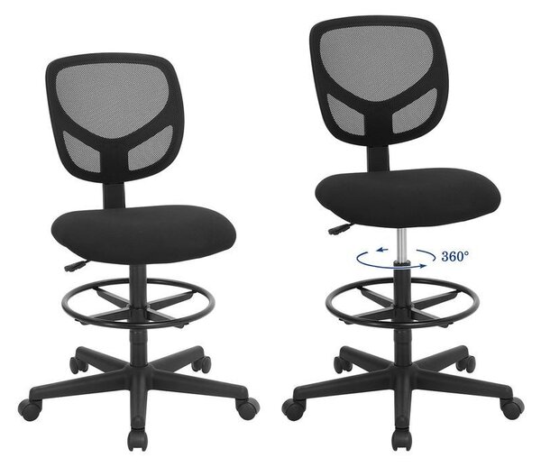 SONGMICS Ergonomikus Háló Rajzszék Fekete Lábtartóval
