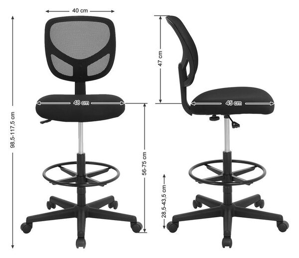 SONGMICS Ergonomikus Háló Rajzszék Fekete Lábtartóval
