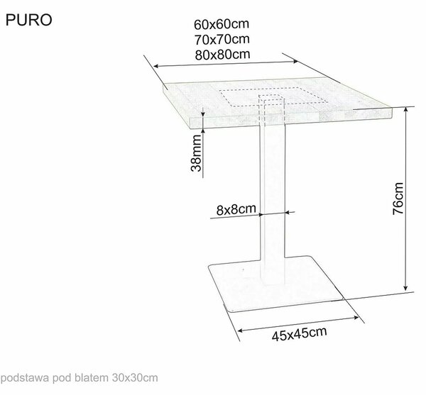 Akciós fekete étkezőasztal tölgy dekorral PURO 60x60 II. osztály