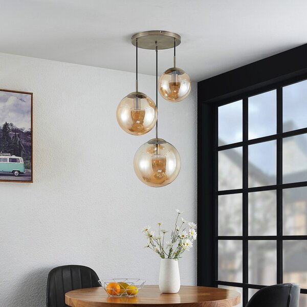 Függőlámpa Lindby, Teeja, dimmable, Bronz / Öreg Sárgaréz, Nappali, Üveg, Modern