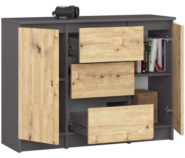 AKORD K100 Klasszikus Komód Laminált Grafit-Artisan Tölgy