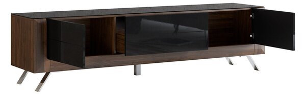 TV-állvány Sovera 104, Közepes sűrűségű farostlemez, Laminált forgácslap, 52x199x48cm, Fényes fekete, Dió