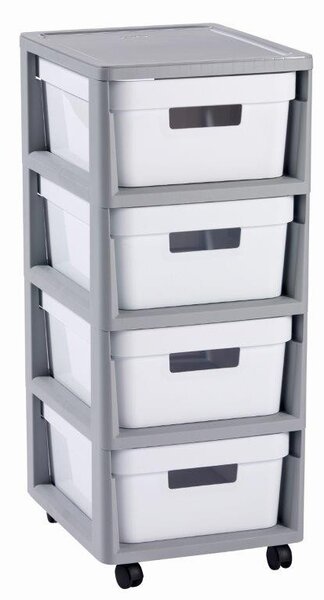 Curver Infinity 4x11L fiókos polc, szürke-fehér