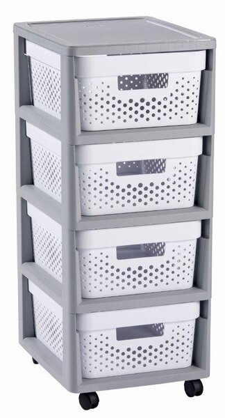 Curver Infinity Dots 4x11L fiókos polc, fehér-szürke