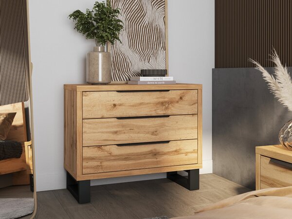 Komód Avicavu 124, Laminált forgácslap, 83x99x45cm, Wotan tölgy, Fekete