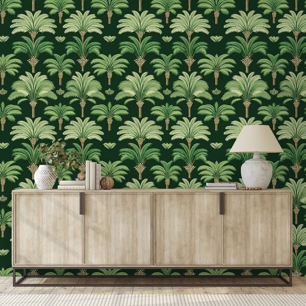 Tapéta zöld pálmák sötét háttéren