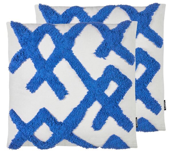 2 db díszpárna HAZEL Pamut 45 x 45 cm Fehér Geometrikus mintás