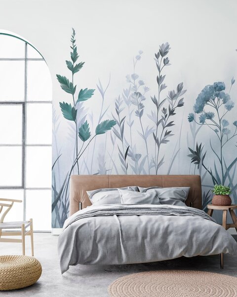 Fotótapéta Magas vadvirágok és vadvirágok tompa kék árnyalatokban, minimalista esztétika, Fotótapéta egyedi, w10084v2 : Uwalls.hu