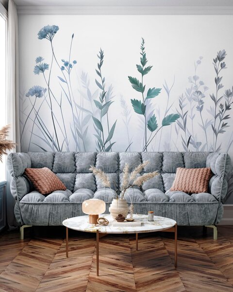 Fotótapéta Magas vadvirágok és vadvirágok tompa kék árnyalatokban, minimalista esztétika, Fotótapéta egyedi, w10084v2 : Uwalls.hu