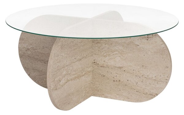 Aeris travertin dohányzóasztal, átlátszó üveglappal