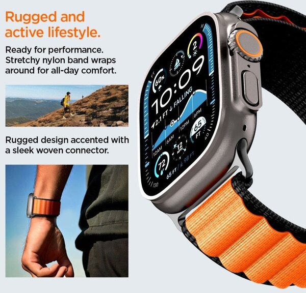 Spigen Fabric Band (hook) for Apple Watch 49mm/46mm/45mm/44mm Black Orange