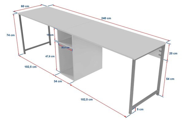 Twin Study Desk - atlanti fenyő/fekete íróasztal